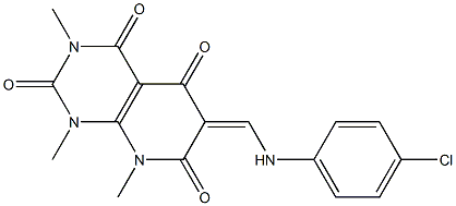 6-[(4-chloroanilino)methylidene]-1,3,8-trimethyl-1,2,3,4,5,6,7,8-octahydropyrido[2,3-d]pyrimidine-2,4,5,7-tetraone 结构式