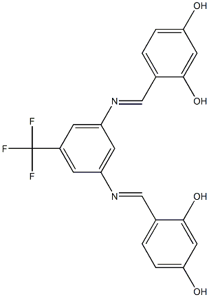 4-({[3-[(2,4-dihydroxybenzylidene)amino]-5-(trifluoromethyl)phenyl]imino}methyl)benzene-1,3-diol Structure