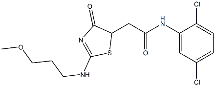 N1-(2,5-dichlorophenyl)-2-{2-[(3-methoxypropyl)amino]-4-oxo-4,5-dihydro-1,3-thiazol-5-yl}acetamide 结构式