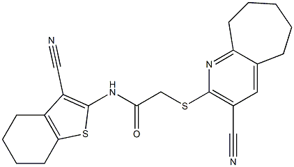 N-(3-cyano-4,5,6,7-tetrahydro-1-benzothiophen-2-yl)-2-[(3-cyano-6,7,8,9-tetrahydro-5H-cyclohepta[b]pyridin-2-yl)sulfanyl]acetamide Structure