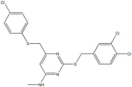 N-{6-{[(4-chlorophenyl)sulfanyl]methyl}-2-[(3,4-dichlorobenzyl)sulfanyl]-4-pyrimidinyl}-N-methylamine 化学構造式