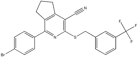 1-(4-bromophenyl)-3-{[3-(trifluoromethyl)benzyl]sulfanyl}-6,7-dihydro-5H-cyclopenta[c]pyridine-4-carbonitrile,,结构式