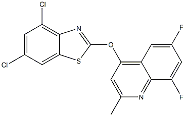 4,6-dichloro-2-[(6,8-difluoro-2-methyl-4-quinolyl)oxy]-1,3-benzothiazole Struktur