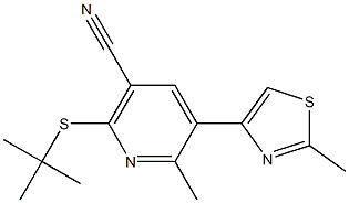 2-(tert-butylthio)-6-methyl-5-(2-methyl-1,3-thiazol-4-yl)nicotinonitrile,,结构式