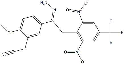 2-(5-{2-[2,6-dinitro-4-(trifluoromethyl)phenyl]ethanhydrazonoyl}-2-methoxyphenyl)acetonitrile 化学構造式