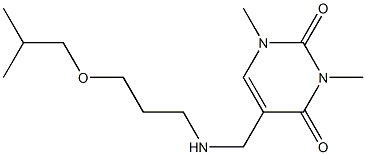 1,3-dimethyl-5-({[3-(2-methylpropoxy)propyl]amino}methyl)-1,2,3,4-tetrahydropyrimidine-2,4-dione 化学構造式