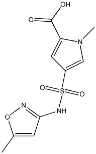 1-methyl-4-{[(5-methylisoxazol-3-yl)amino]sulfonyl}-1H-pyrrole-2-carboxylic acid 化学構造式