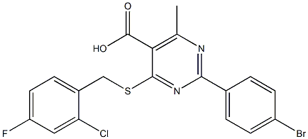 2-(4-bromophenyl)-4-[(2-chloro-4-fluorobenzyl)thio]-6-methylpyrimidine-5-carboxylic acid Struktur