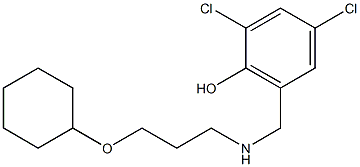 2,4-dichloro-6-({[3-(cyclohexyloxy)propyl]amino}methyl)phenol 化学構造式
