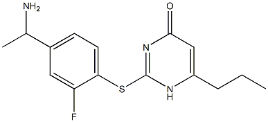 2-{[4-(1-aminoethyl)-2-fluorophenyl]sulfanyl}-6-propyl-1,4-dihydropyrimidin-4-one 化学構造式