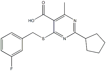 2-cyclopentyl-4-[(3-fluorobenzyl)thio]-6-methylpyrimidine-5-carboxylic acid,,结构式