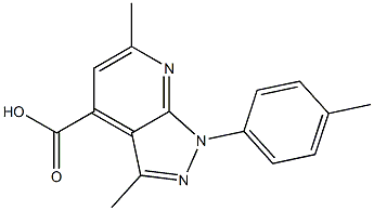 3,6-dimethyl-1-(4-methylphenyl)-1H-pyrazolo[3,4-b]pyridine-4-carboxylic acid 化学構造式