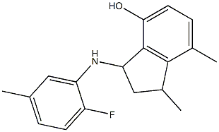 3-[(2-fluoro-5-methylphenyl)amino]-1,7-dimethyl-2,3-dihydro-1H-inden-4-ol Struktur