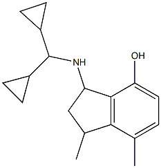 3-[(dicyclopropylmethyl)amino]-1,7-dimethyl-2,3-dihydro-1H-inden-4-ol Struktur