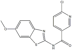 6-chloro-N-(6-methoxy-1,3-benzothiazol-2-yl)pyridine-3-carboxamide,,结构式