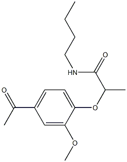 N-butyl-2-(4-acetyl-2-methoxyphenoxy)propanamide 化学構造式