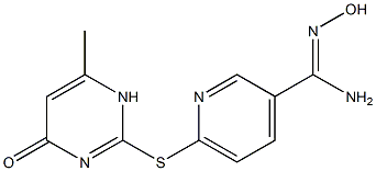 N'-hydroxy-6-[(6-methyl-4-oxo-1,4-dihydropyrimidin-2-yl)sulfanyl]pyridine-3-carboximidamide 化学構造式