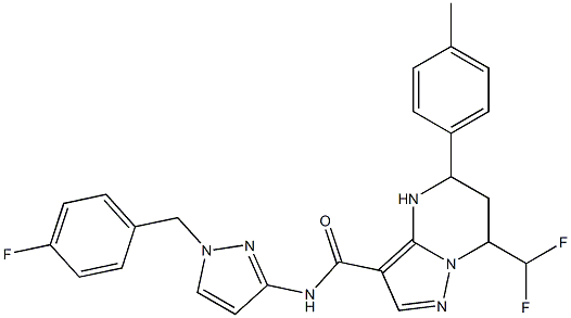 7-(difluoromethyl)-N-[1-(4-fluorobenzyl)-1H-pyrazol-3-yl]-5-(4-methylphenyl)-4,5,6,7-tetrahydropyrazolo[1,5-a]pyrimidine-3-carboxamide Structure