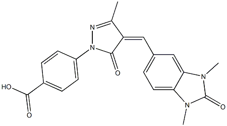 4-{4-[(1,3-dimethyl-2-oxo-2,3-dihydro-1H-benzimidazol-5-yl)methylene]-3-methyl-5-oxo-4,5-dihydro-1H-pyrazol-1-yl}benzoic acid 结构式