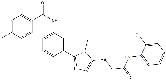 N-[3-(5-{[2-(2-chloroanilino)-2-oxoethyl]sulfanyl}-4-methyl-4H-1,2,4-triazol-3-yl)phenyl]-4-methylbenzamide,,结构式