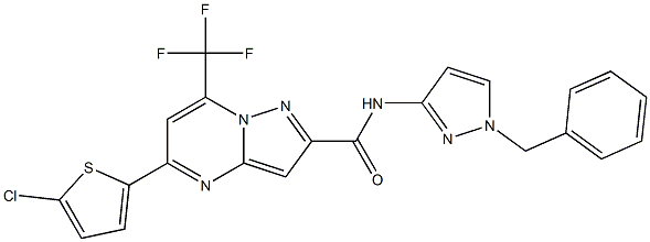 N-(1-benzyl-1H-pyrazol-3-yl)-5-(5-chloro-2-thienyl)-7-(trifluoromethyl)pyrazolo[1,5-a]pyrimidine-2-carboxamide,,结构式