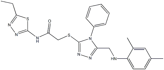 2-({5-[(2,4-dimethylanilino)methyl]-4-phenyl-4H-1,2,4-triazol-3-yl}sulfanyl)-N-(5-ethyl-1,3,4-thiadiazol-2-yl)acetamide,,结构式