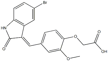 {4-[(5-bromo-2-oxo-1,2-dihydro-3H-indol-3-ylidene)methyl]-2-methoxyphenoxy}acetic acid Struktur