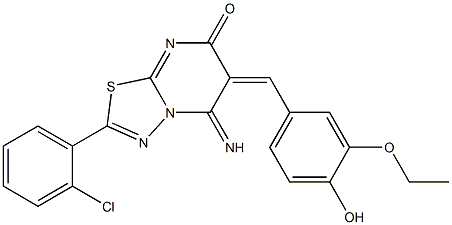 2-(2-chlorophenyl)-6-(3-ethoxy-4-hydroxybenzylidene)-5-imino-5,6-dihydro-7H-[1,3,4]thiadiazolo[3,2-a]pyrimidin-7-one,,结构式