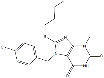 8-(butylsulfanyl)-7-(4-chlorobenzyl)-3-methyl-3,7-dihydro-1H-purine-2,6-dione 化学構造式