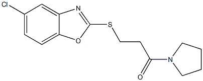 5-chloro-1,3-benzoxazol-2-yl 3-oxo-3-(1-pyrrolidinyl)propyl sulfide Structure