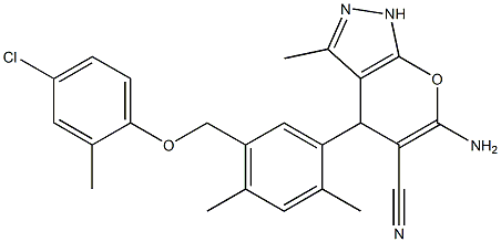 6-amino-4-{5-[(4-chloro-2-methylphenoxy)methyl]-2,4-dimethylphenyl}-3-methyl-1,4-dihydropyrano[2,3-c]pyrazole-5-carbonitrile Structure