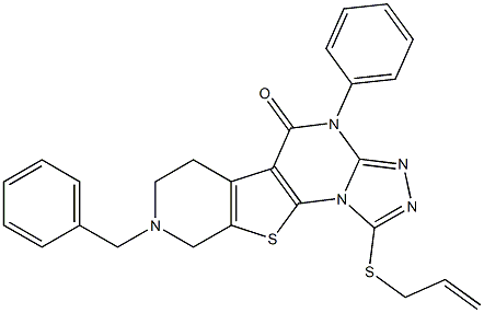 1-(allylsulfanyl)-8-benzyl-4-phenyl-6,7,8,9-tetrahydropyrido[4',3':4,5]thieno[3,2-e][1,2,4]triazolo[4,3-a]pyrimidin-5(4H)-one,,结构式
