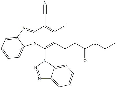 ethyl 3-[1-(1H-1,2,3-benzotriazol-1-yl)-4-cyano-3-methylpyrido[1,2-a]benzimidazol-2-yl]propanoate 化学構造式