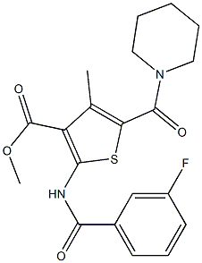 methyl 2-{[(3-fluorophenyl)carbonyl]amino}-4-methyl-5-(piperidin-1-ylcarbonyl)thiophene-3-carboxylate Struktur
