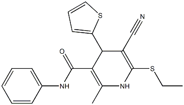 5-cyano-6-(ethylsulfanyl)-2-methyl-N-phenyl-4-(2-thienyl)-1,4-dihydro-3-pyridinecarboxamide 结构式