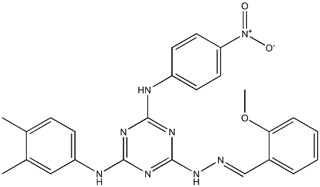 2-methoxybenzaldehyde (4-(3,4-dimethylanilino)-6-{4-nitroanilino}-1,3,5-triazin-2-yl)hydrazone Structure