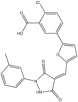 2-chloro-5-(5-{[1-(3-methylphenyl)-3,5-dioxo-4-pyrazolidinylidene]methyl}-2-furyl)benzoic acid 结构式