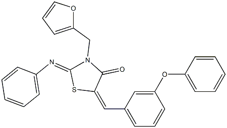3-(2-furylmethyl)-5-(3-phenoxybenzylidene)-2-(phenylimino)-1,3-thiazolidin-4-one 结构式