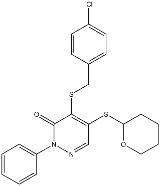 4-[(4-chlorobenzyl)sulfanyl]-2-phenyl-5-(tetrahydro-2H-pyran-2-ylsulfanyl)-3(2H)-pyridazinone,,结构式