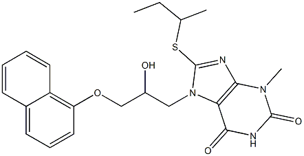 8-(sec-butylsulfanyl)-7-[2-hydroxy-3-(1-naphthyloxy)propyl]-3-methyl-3,7-dihydro-1H-purine-2,6-dione,,结构式