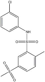 N-(3-chlorophenyl)-2-methyl-5-(methylsulfonyl)benzenesulfonamide,,结构式