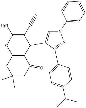 2-amino-4-[3-(4-isopropylphenyl)-1-phenyl-1H-pyrazol-4-yl]-7,7-dimethyl-5-oxo-5,6,7,8-tetrahydro-4H-chromene-3-carbonitrile Structure