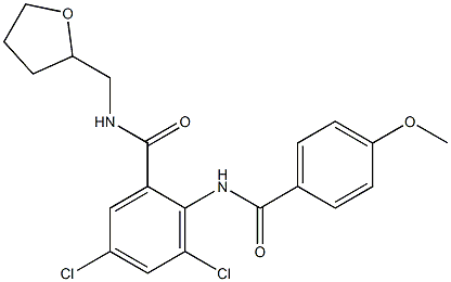 3,5-dichloro-2-[(4-methoxybenzoyl)amino]-N-(tetrahydro-2-furanylmethyl)benzamide,,结构式