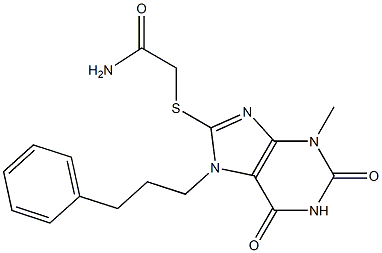2-{[3-methyl-2,6-dioxo-7-(3-phenylpropyl)-2,3,6,7-tetrahydro-1H-purin-8-yl]sulfanyl}acetamide,,结构式