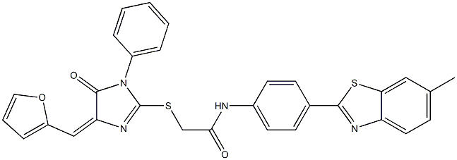 2-{[4-(2-furylmethylene)-5-oxo-1-phenyl-4,5-dihydro-1H-imidazol-2-yl]sulfanyl}-N-[4-(6-methyl-1,3-benzothiazol-2-yl)phenyl]acetamide|