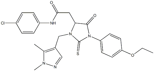 N-(4-chlorophenyl)-2-[3-[(1,5-dimethyl-1H-pyrazol-4-yl)methyl]-1-(4-ethoxyphenyl)-5-oxo-2-thioxo-4-imidazolidinyl]acetamide 化学構造式