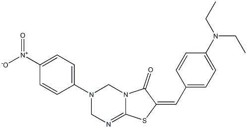 7-[4-(diethylamino)benzylidene]-3-{4-nitrophenyl}-3,4-dihydro-2H-[1,3]thiazolo[3,2-a][1,3,5]triazin-6(7H)-one 结构式