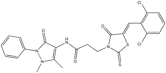 3-[5-(2,6-dichlorobenzylidene)-4-oxo-2-thioxo-1,3-thiazolidin-3-yl]-N-(1,5-dimethyl-3-oxo-2-phenyl-2,3-dihydro-1H-pyrazol-4-yl)propanamide Structure