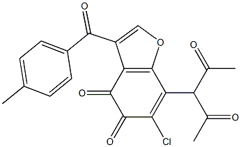 7-(1-acetyl-2-oxopropyl)-6-chloro-3-(4-methylbenzoyl)-1-benzofuran-4,5-dione 化学構造式