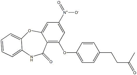 3-nitro-1-[4-(3-oxobutyl)phenoxy]dibenzo[b,f][1,4]oxazepin-11(10H)-one 化学構造式